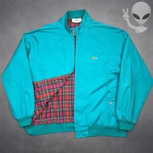 Lacoste Jacket Large Seafam Green Plaid Lined Harrington Fullzip Vintage 80s